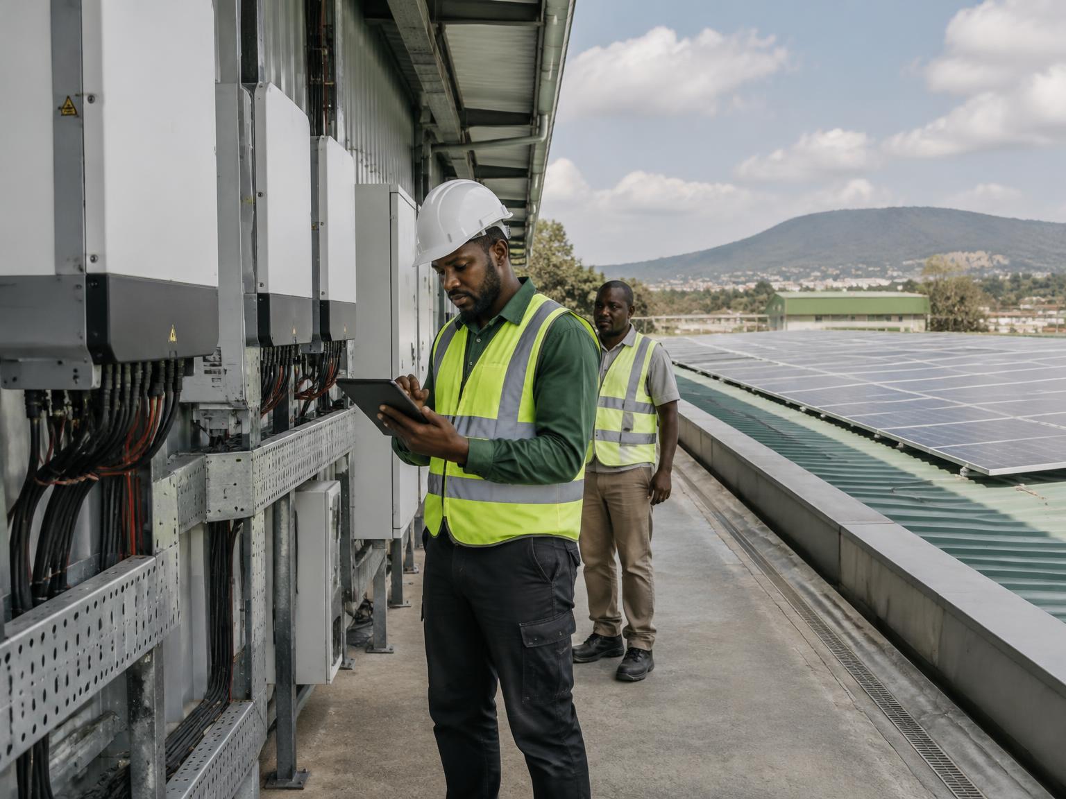 EPC engineers assessing a commercial rooftop solar installation
